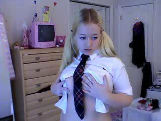 Naughty Blonde Schoolgirl Kirsten Does A Striptease On The Webcam