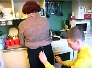 Russian Mom And Son in Kitchen