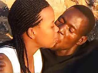 Ebony Kissing Outdoor Teen