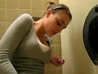 Amateur Brunette Cute Masturbating Toilet