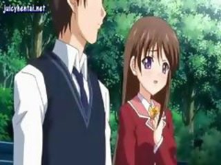 Teen anime tow-haired effectuation with a fast cock and is caught outside