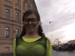 Amateur Glasses Outdoor Public Russian Teen