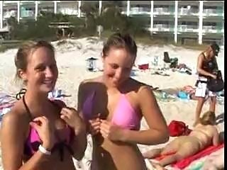 Amateur Strand Bikini Buitelug Publiek Tiener